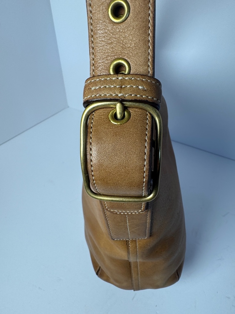 COACH Vintage Y2K 2002 Duffle Sac Bucket Bag Tan Leather Adjustable Shoulder Bag - Picture 9 of 16
